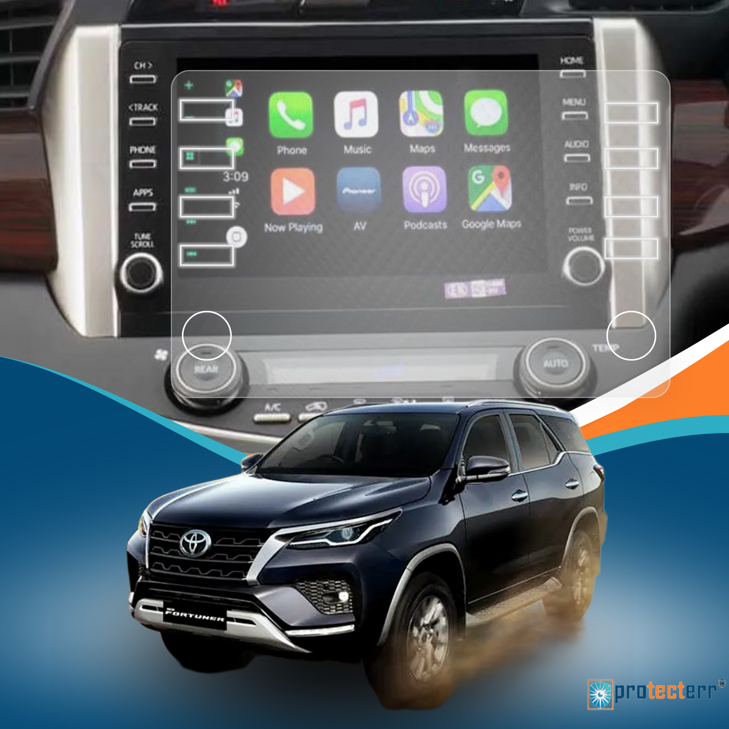 PROTECTERR® Toyota Fortuner (8 Inch) Touchscreen Protector Guard