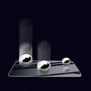 Steel ball bearings striking the protector surface without cracking it