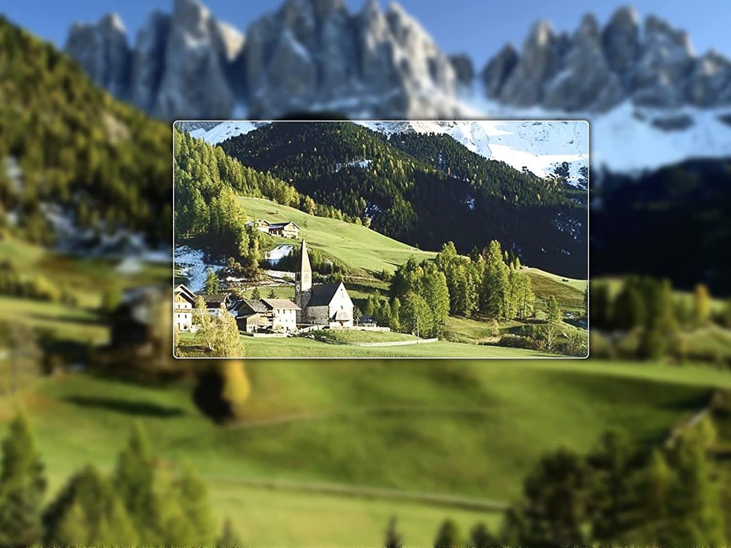 A landscape photograph viewed through the protector, showing no loss of sharpness or colour