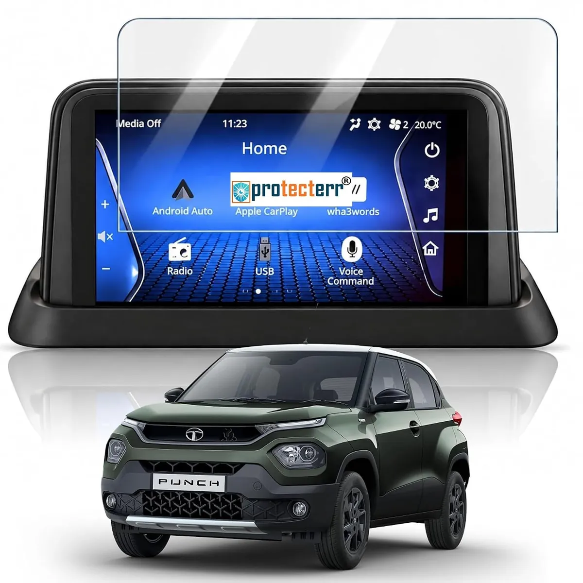 Tata Punch 7 inch Screen Protector — shown on the car’s own display, for the Tata Punch 7" infotainment display