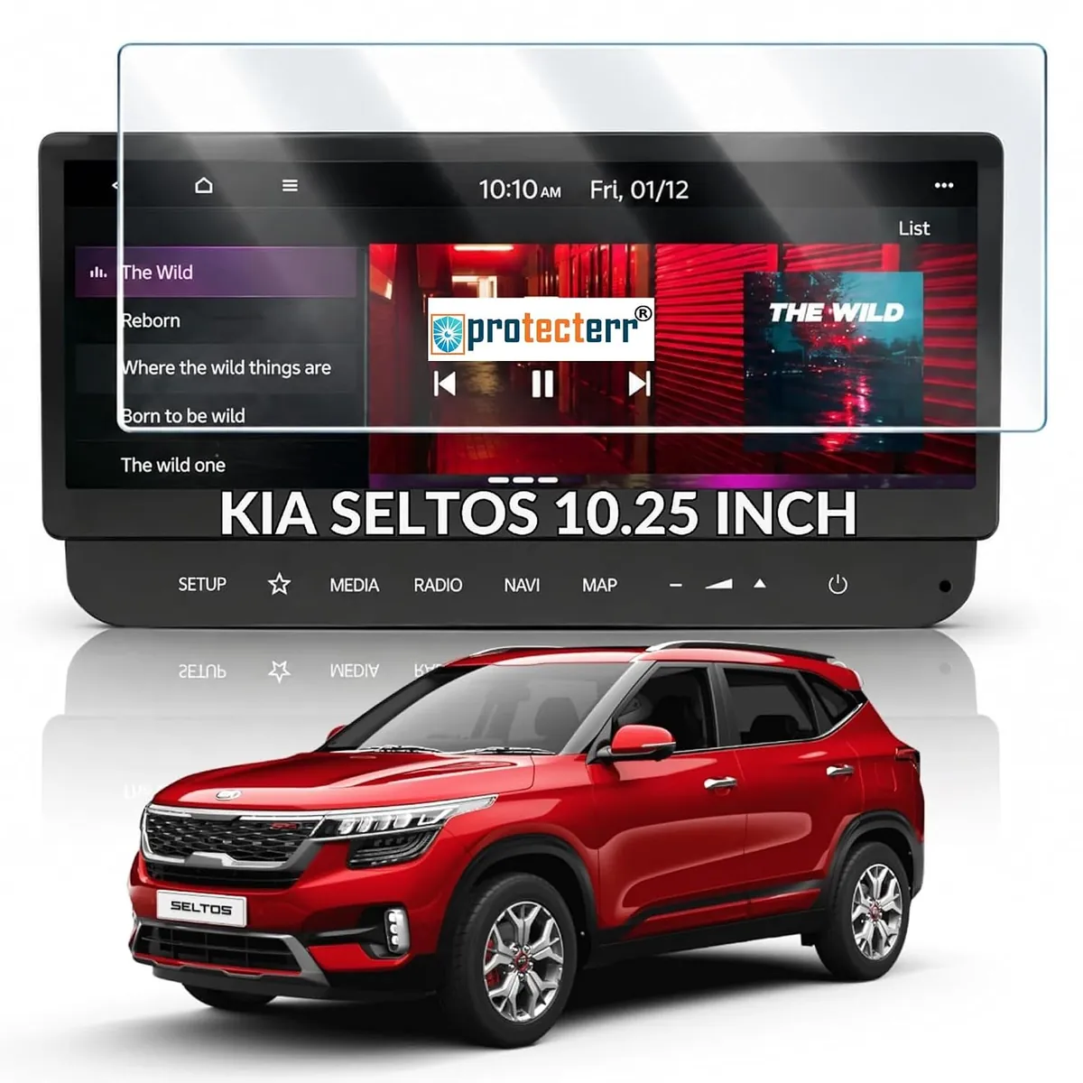 Kia Seltos 10.25 inch Screen Protector — shown on the car’s own display, for the Kia Seltos 10.25" infotainment display