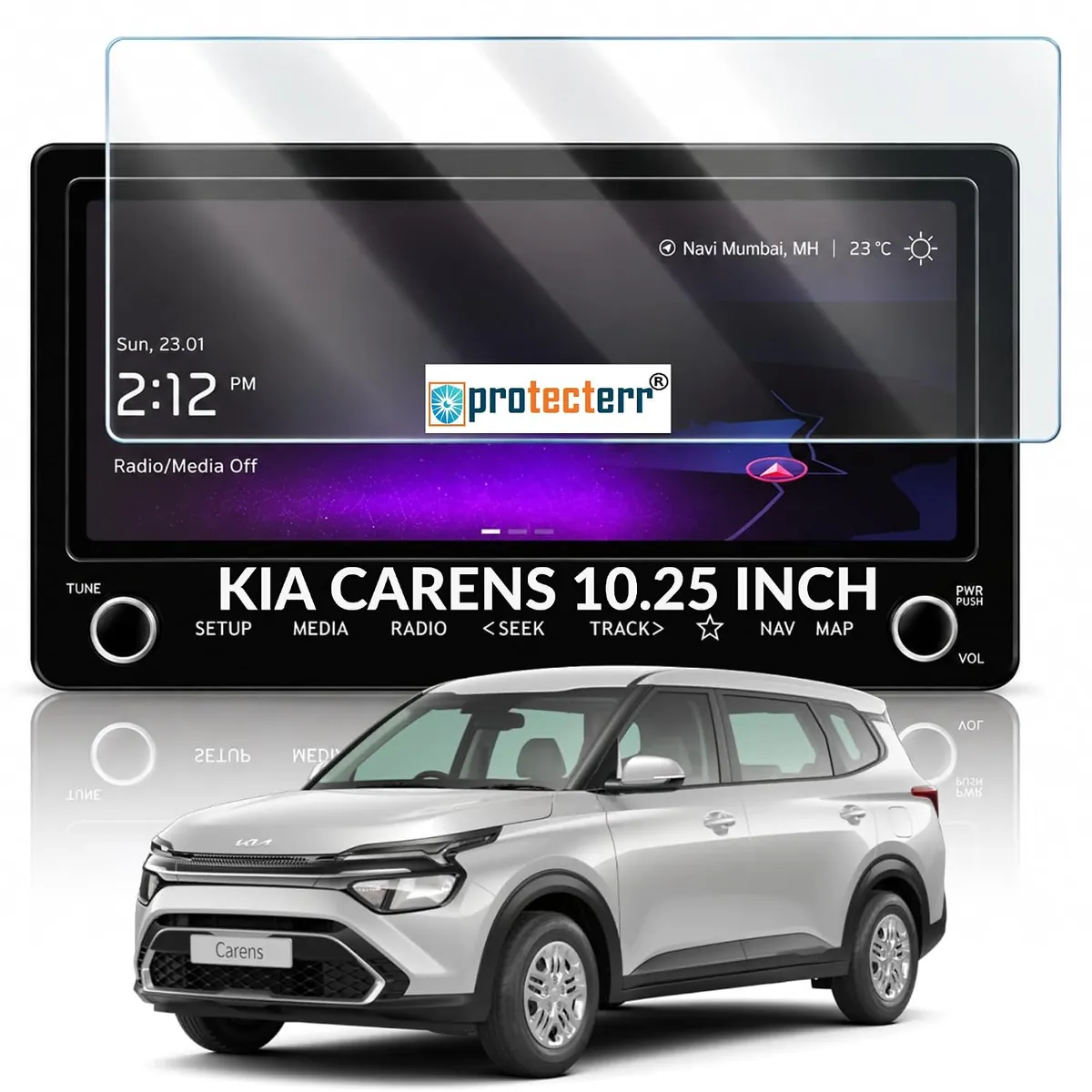 Kia Carens 10.25 inch Screen Protector — shown on the car’s own display, for the Kia Carens 10.25" infotainment display