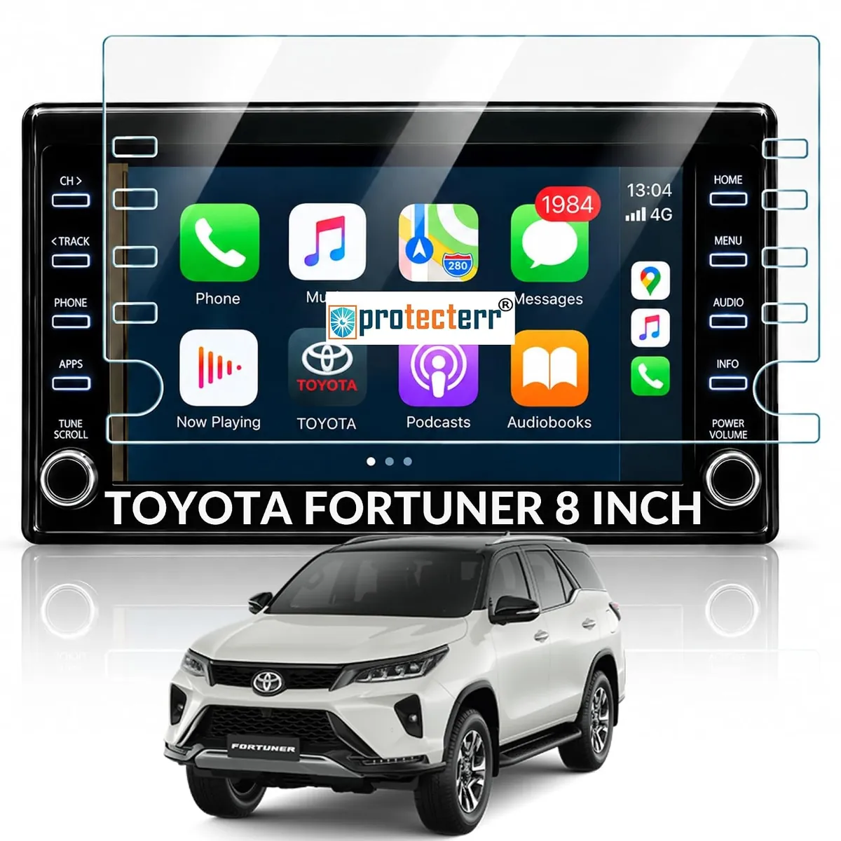 Toyota Fortuner 8 inch Screen Protector — shown on the car’s own display, for the Toyota Fortuner 8" infotainment display