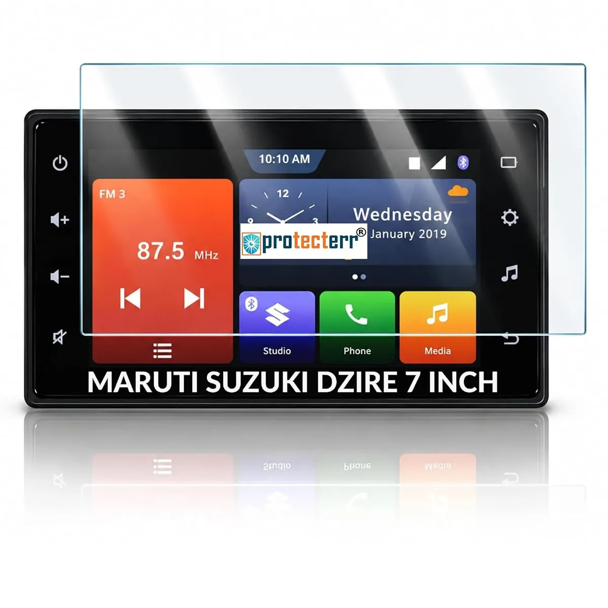 Maruti Suzuki Dzire 7 inch Screen Protector — shown on the car’s own display, for the Maruti Suzuki Dzire 7" infotainment display