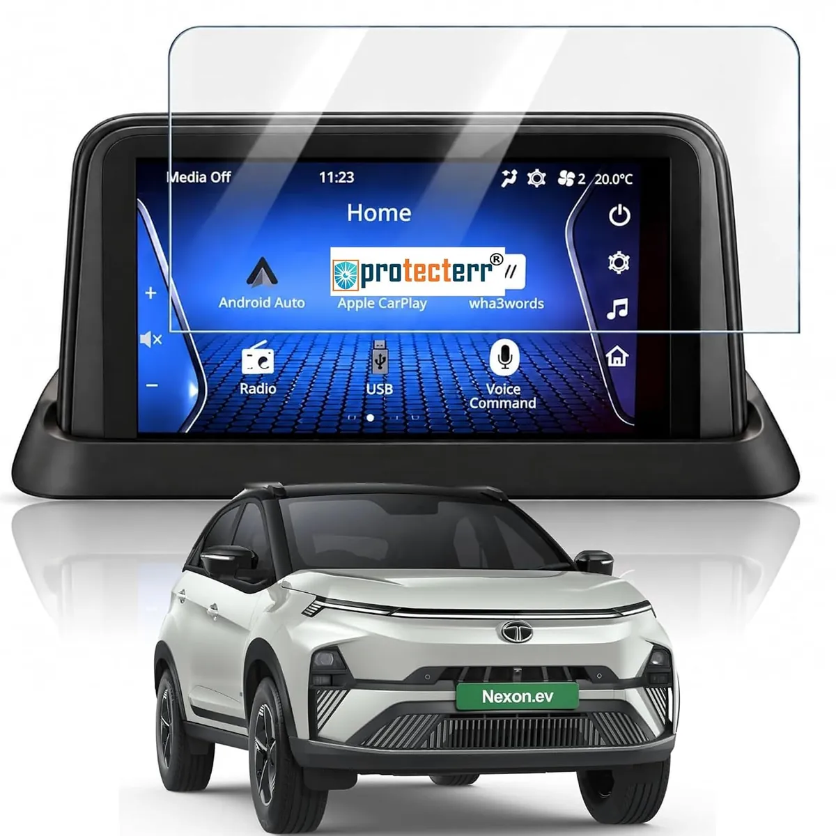 Tata Nexon EV 7 inch Screen Protector — shown on the car’s own display, for the Tata Nexon EV 7" infotainment display