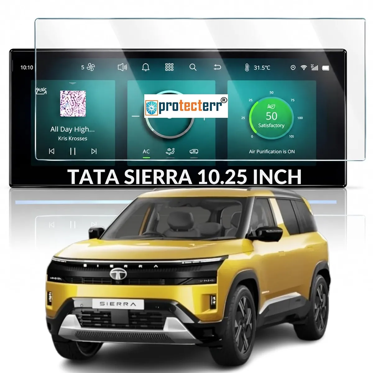 Tata Sierra 10.25 inch Screen Protector — shown on the car’s own display, for the Tata Sierra 10.25" infotainment display