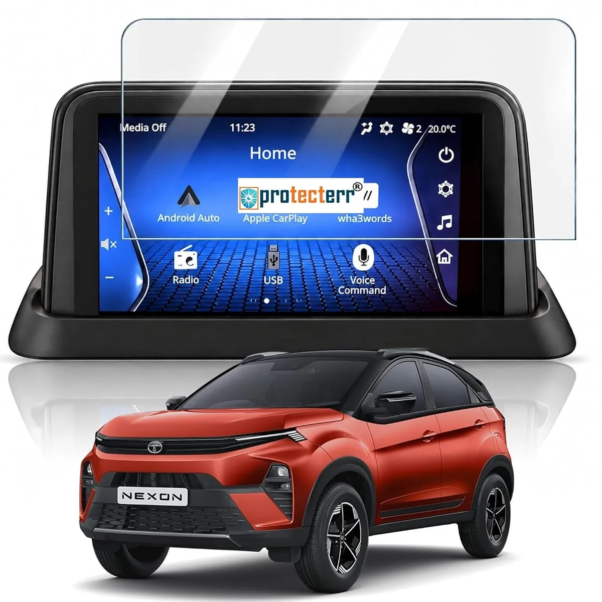 Tata Nexon 7 inch Screen Protector — shown on the car’s own display, for the Tata Nexon 7" infotainment display