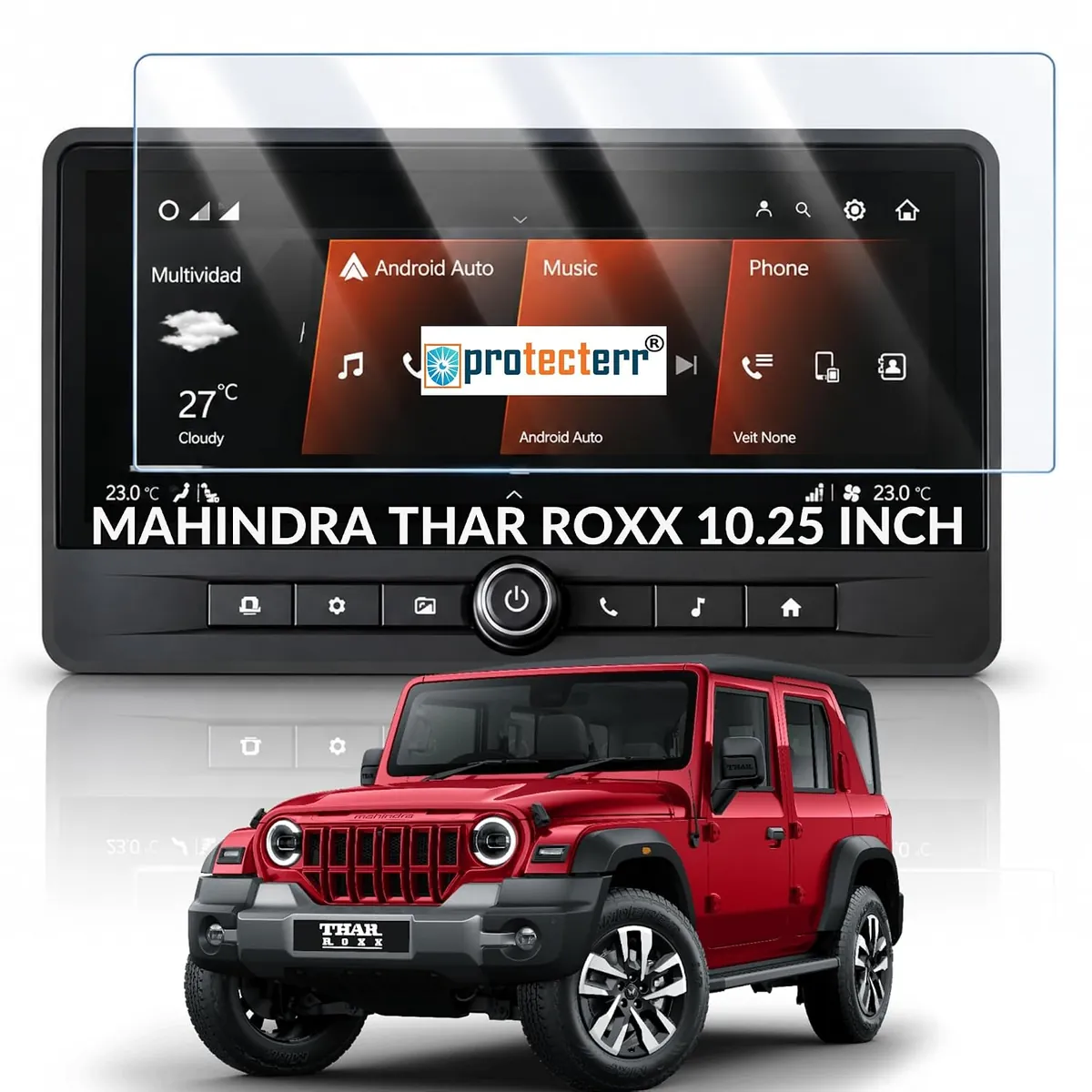 Mahindra Thar Roxx 10.25 inch Screen Protector — shown on the car’s own display, for the Mahindra Thar Roxx 10.25" infotainment display