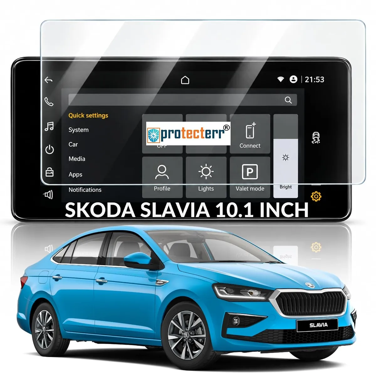 Skoda Slavia 10.1 inch Screen Protector — shown on the car’s own display, for the Skoda Slavia 10.1" infotainment display