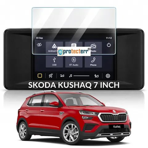 Skoda Kushaq 7 inch Screen Protector — fitted to the Skoda Kushaq infotainment display