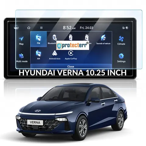 Hyundai Verna 10.25 inch Screen Protector — fitted to the Hyundai Verna infotainment display