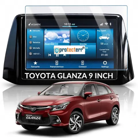 Toyota Glanza 9 inch Screen Protector — fitted to the Toyota Glanza infotainment display